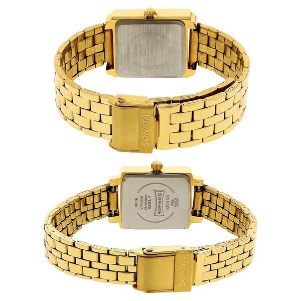 Sonata Quartz Analog with Day and Date Brown Dial Metal Strap Watch for Couple - image number 3