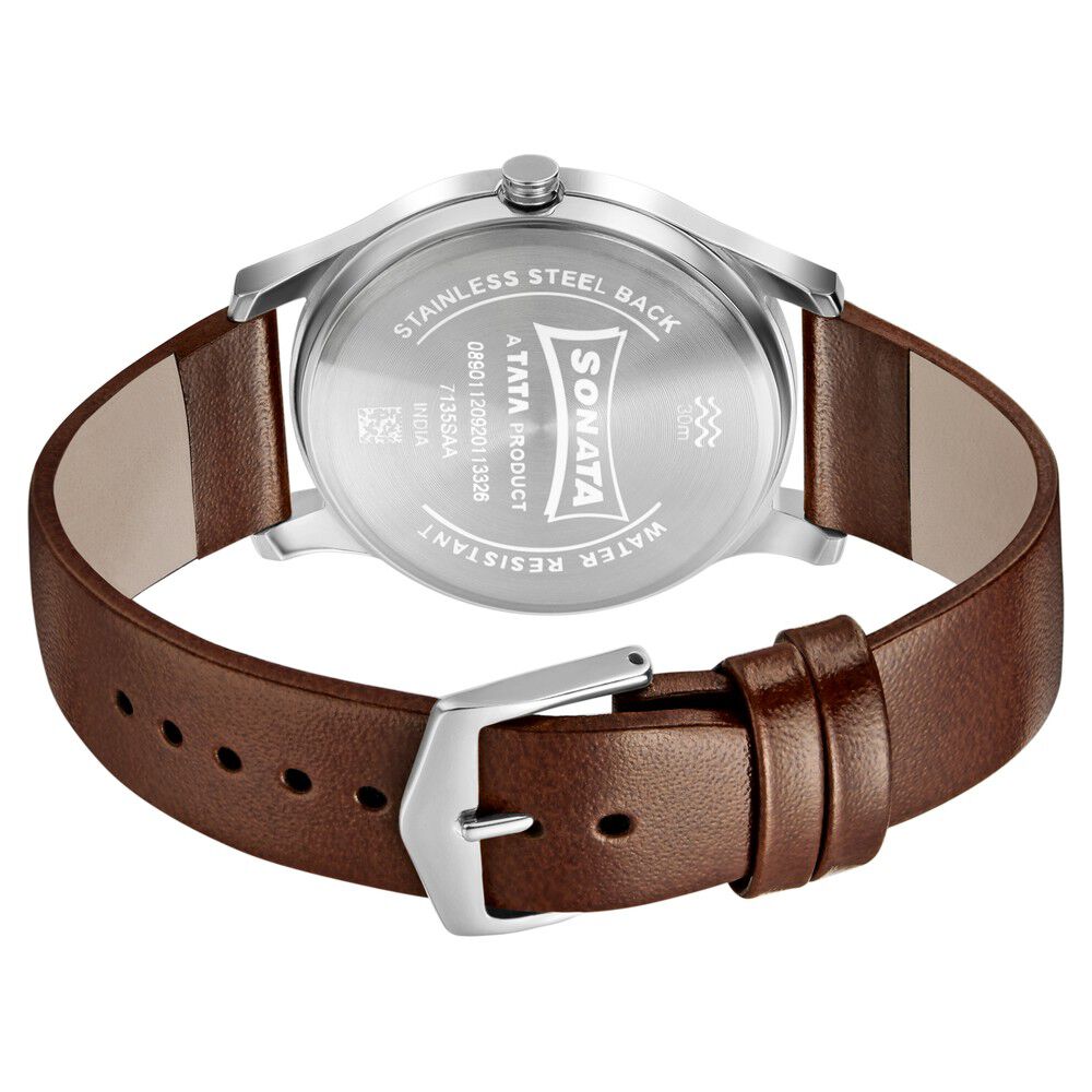 Buy Online Sonata Quartz Analog White Dial Leather Strap Watch for Men ns7135sl03 Sonata