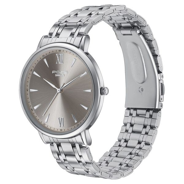 Sonata Poze Quartz Analog Rose Gold Dial Silver Metal Strap Watch For Men - image number 3