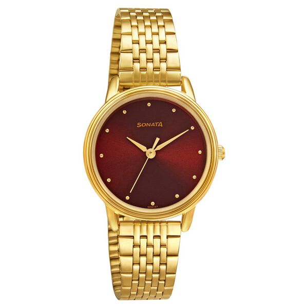 Sonata Gold Edit Maroon Dial Women Watch With Stainless Steel Strap - image number 0