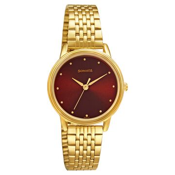 Sonata Gold Edit Maroon Dial Women Watch With Stainless Steel Strap