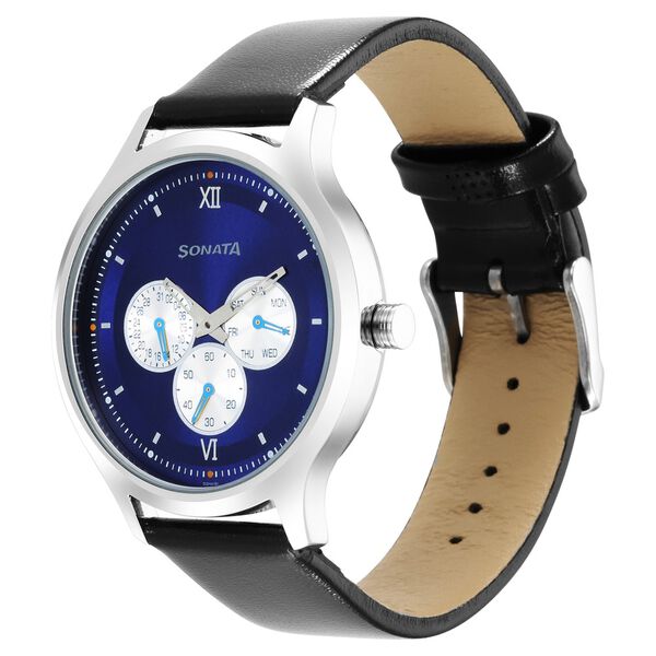 Sonata Force Quartz Multifunction Blue Dial Leather Strap Watch for Men - image number 1