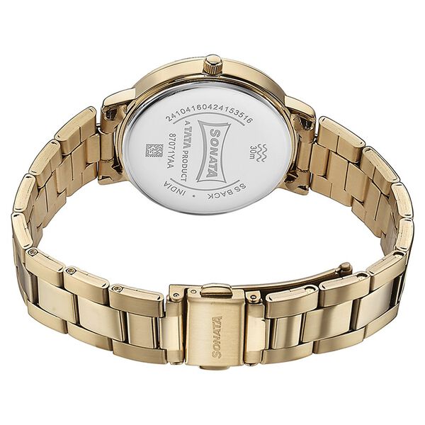 Sonata Quartz Analog Black Dial Golden Stainless Steel Strap Watch For Women - image number 5