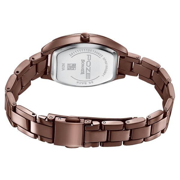 Poze By Sonata Quartz Analog Green Dial Brown Metal Strap Watch For Women - image number 6