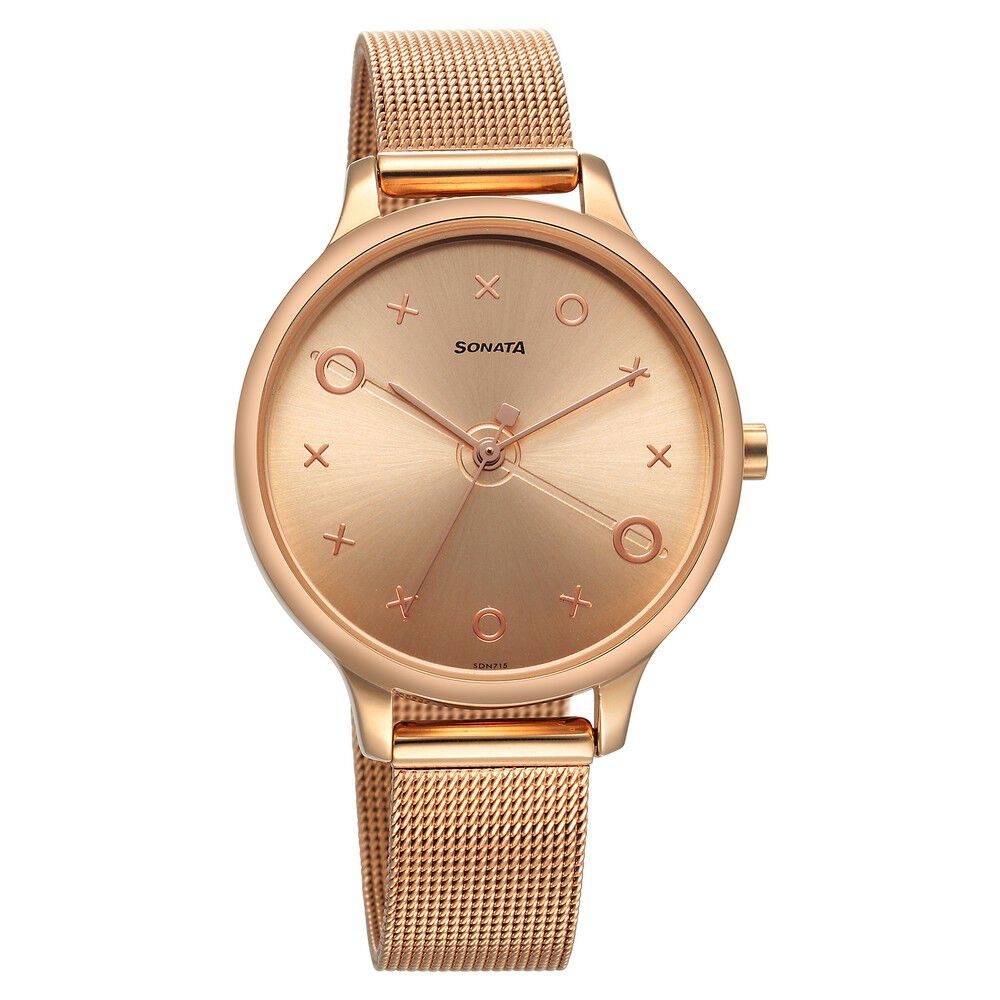 Buy Online Sonata Play Rose Gold Dial Watch for Women ns87050wm01 Sonata
