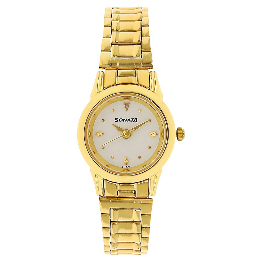 Buy Online Sonata Quartz Analog White Dial Stainless Steel Strap Watch for Women ns8096ym01 Sonata