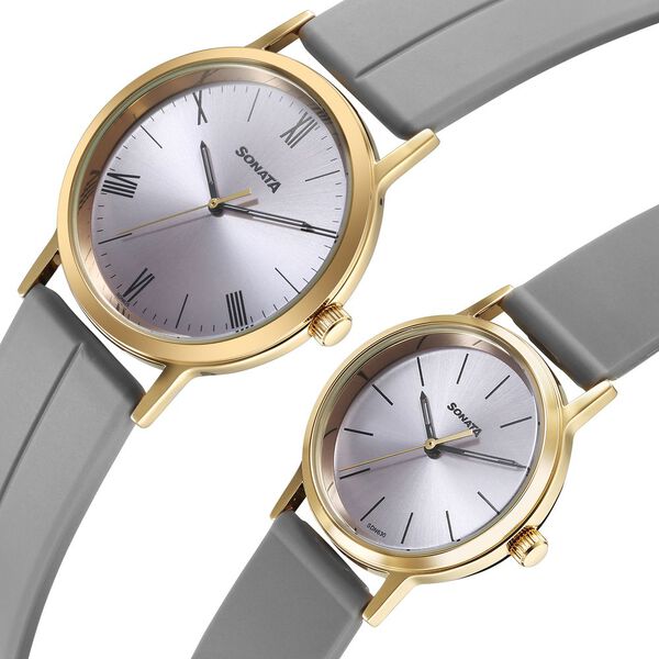 Sonata Alloy Pairs Quartz Analog Grey Plastic Strap for Couple - image number 2