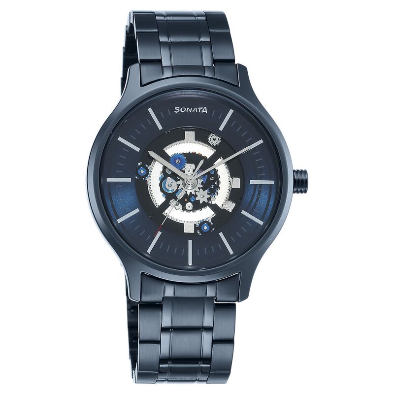 Sonata Unveil Quartz Analog Blue Dial Stainless Steel Strap Watch for Men