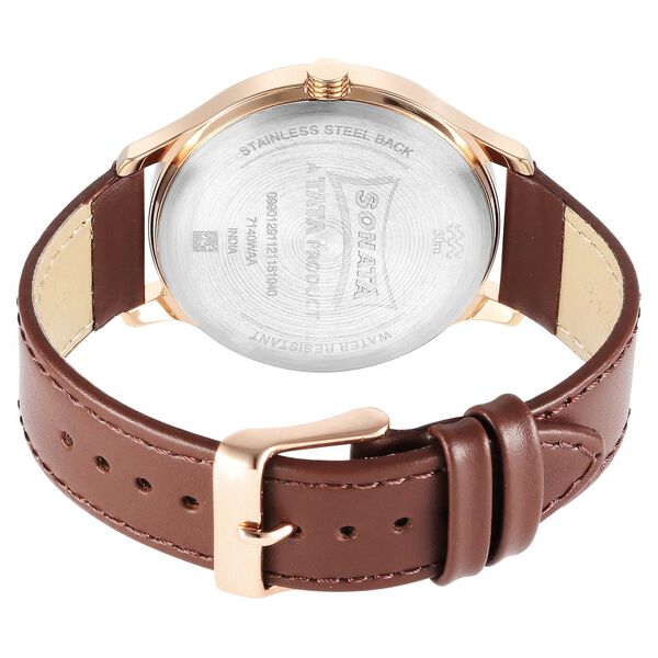 Sonata Quartz Multifunction Brown Dial Leather Strap Watch for Men - image number 3