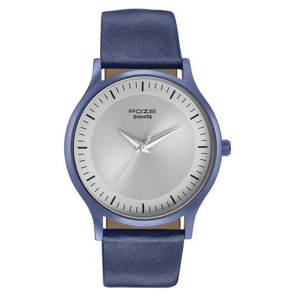 Sonata Poze Quartz Analog Silver Dial Leather Strap Watch for Men - image number 0