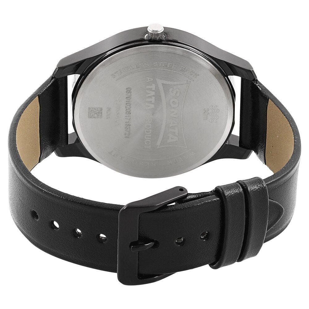 Buy Online Sonata Nxt Quartz Analog Black Dial Leather Strap Watch for Men np77063nl01w Sonata