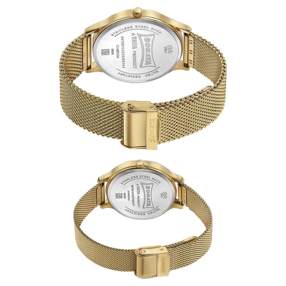 Buy Online Sonata Modern Bandhan Quartz Analog Blue Dial Stainless Steel Strap Watch for Couple 7710587050ym03 p Sonata