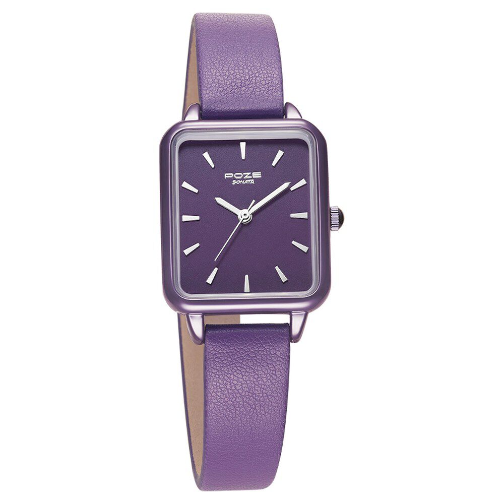 Buy Online Poze by Sonata Quartz Analog Purple Dial PU Leather Strap Watch for Women sp80039ql01w Sonata