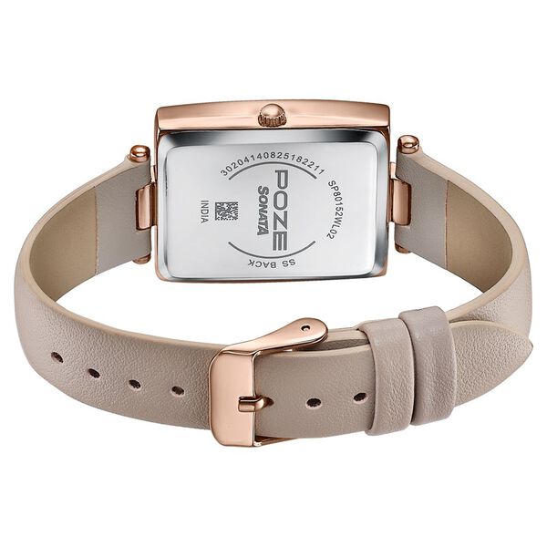 Poze By Sonata Quartz Analog Beige Dial Beige Leather Strap Watch For Women - image number 6