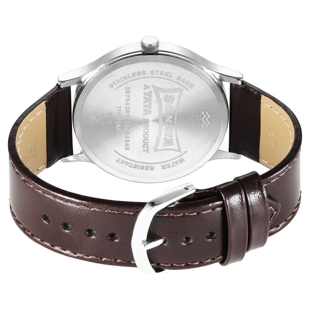Buy Online Sonata Quartz Analog Brown Dial Watch for Men 77105sl10 Sonata