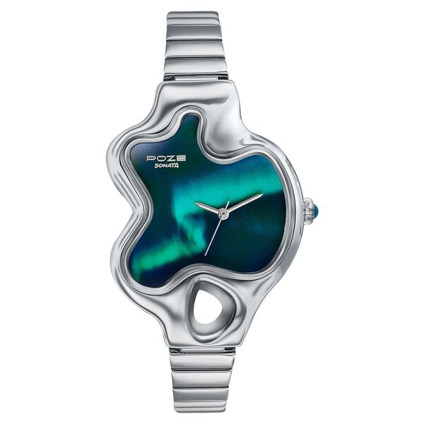 Northern Lights Inspired Poze By Sonata Quartz Analog Blue Dial Silver Metal Strap Watch - image number 1