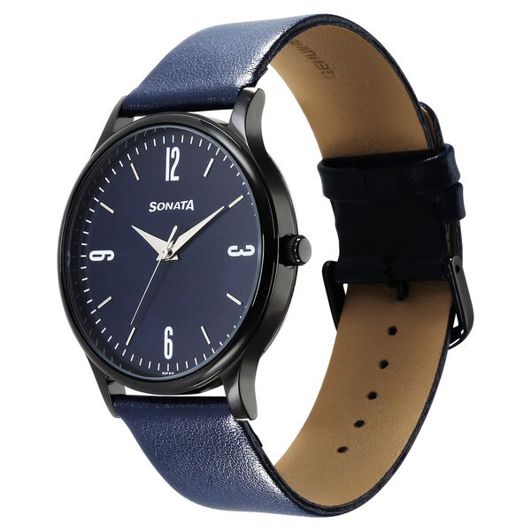 Sonata Aspire Quartz Analog Blue Dial Leather Strap Watch for Men - image number 2