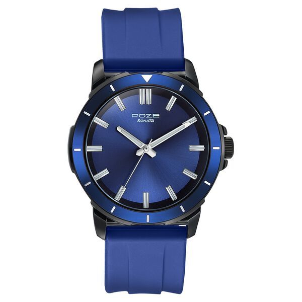 Sonata Poze Quartz Analog Blue Dial Blue Silicone Strap Watch For Men - image number 1