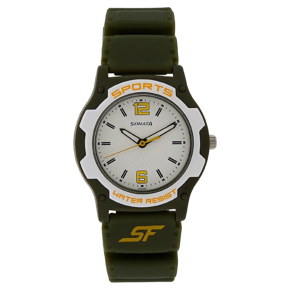 Buy Online SF Quartz Analog White Dial Plastic Strap Watch for Men ns7921pp15 Sonata
