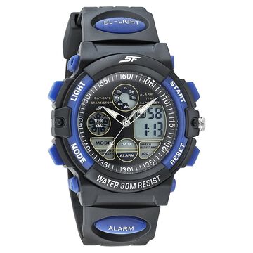 SF Quartz Analog Digital Black Dial PU Strap Watch for Men