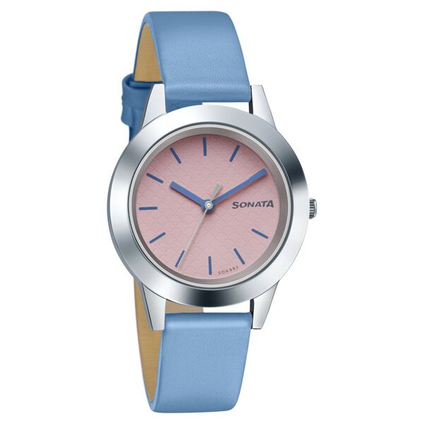 Sonata Splash Pink Dial Women Watch With Leather Strap - image number 1