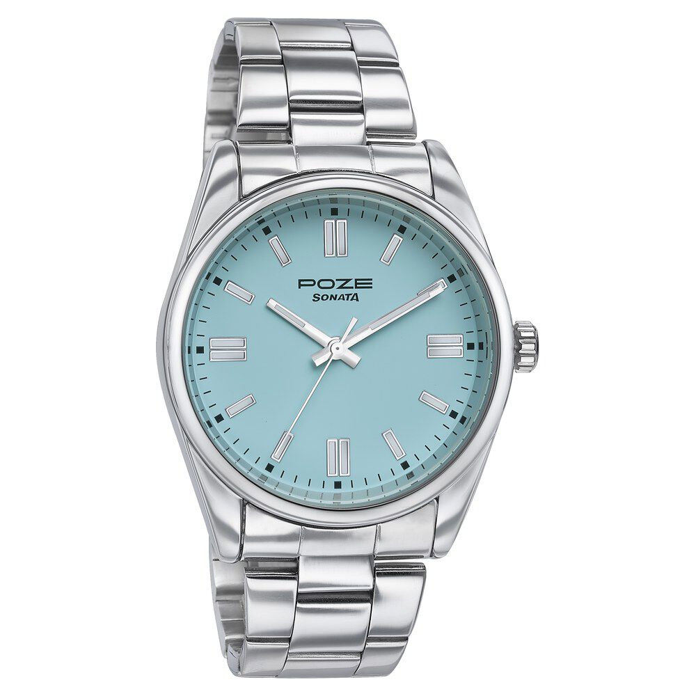 Buy Online Sonata Poze Quartz Analog Blue Dial Silver Metal Strap Watch For Men sp70033sm02w Sonata