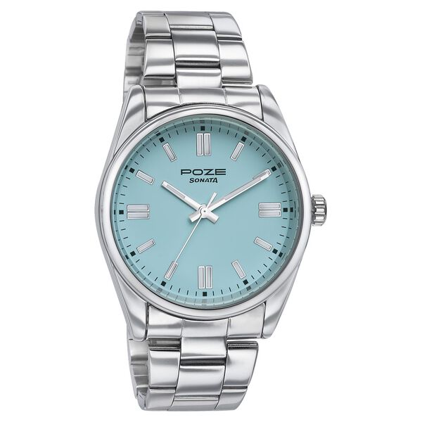 Sonata Poze Quartz Analog Blue Dial Silver Metal Strap Watch For Men - image number 2