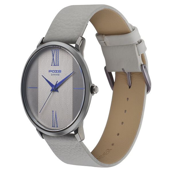 Poze by Sonata Quartz Analog Grey Dial Leather Strap Watch for Men - image number 2