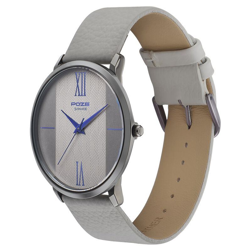 Poze by Sonata Quartz Analog Grey Dial Leather Strap Watch for Men