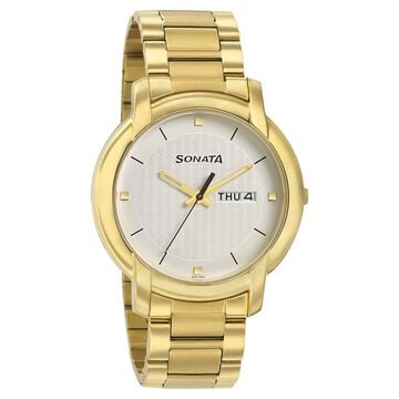 Sonata Quartz Analog with Day and Date White Dial Stainless Steel Strap Watch for Men