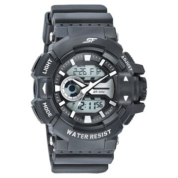 SF Quartz Analog Digital Black Dial PU Strap Watch for Men