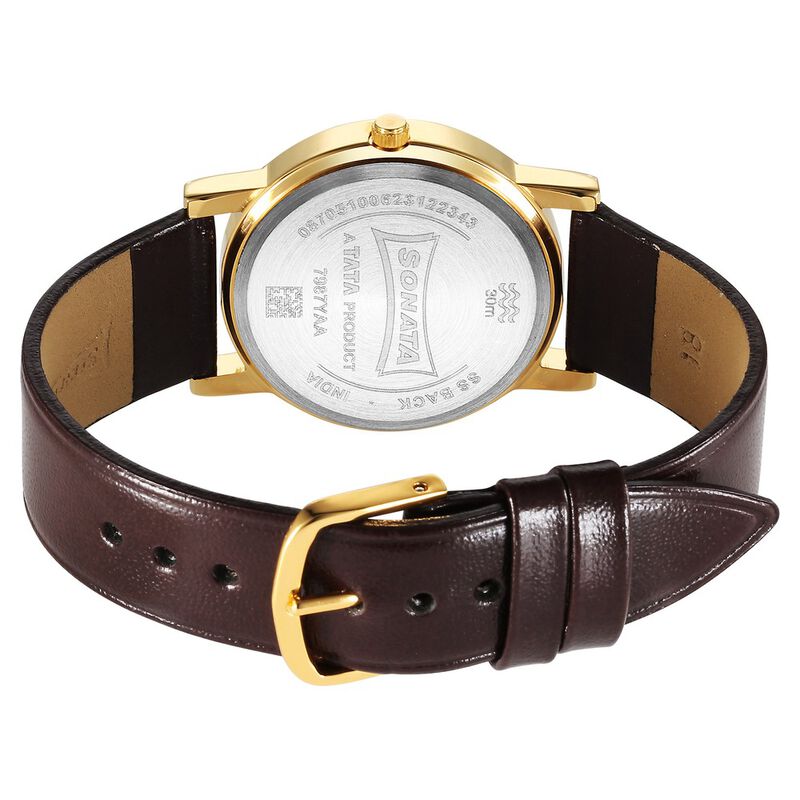 Sonata Classic Quartz Analog Champagne Dial Brown Leather Strap Watch for Men - image number 3