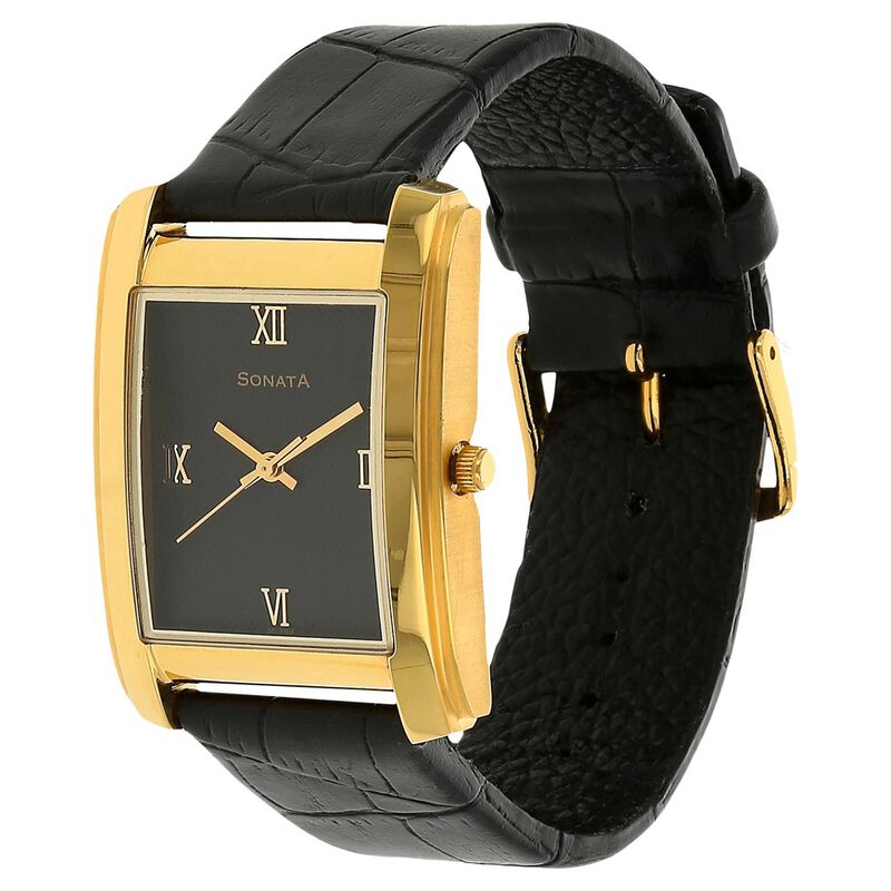 Sonata Quartz Analog Black Dial Leather Strap Watch for Men - image number 1