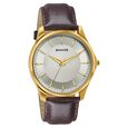 Sonata Traditional Essentials Silver Dial, Gold tone case Burgundy Genuine Leather Strap Watch - image number 1