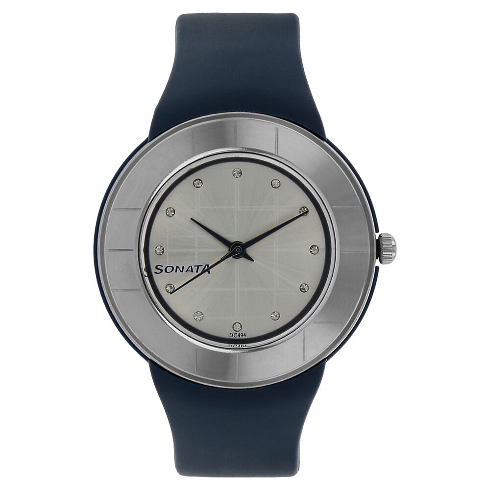 SF Quartz Analog Silver Dial Plastic Strap Watch for Women