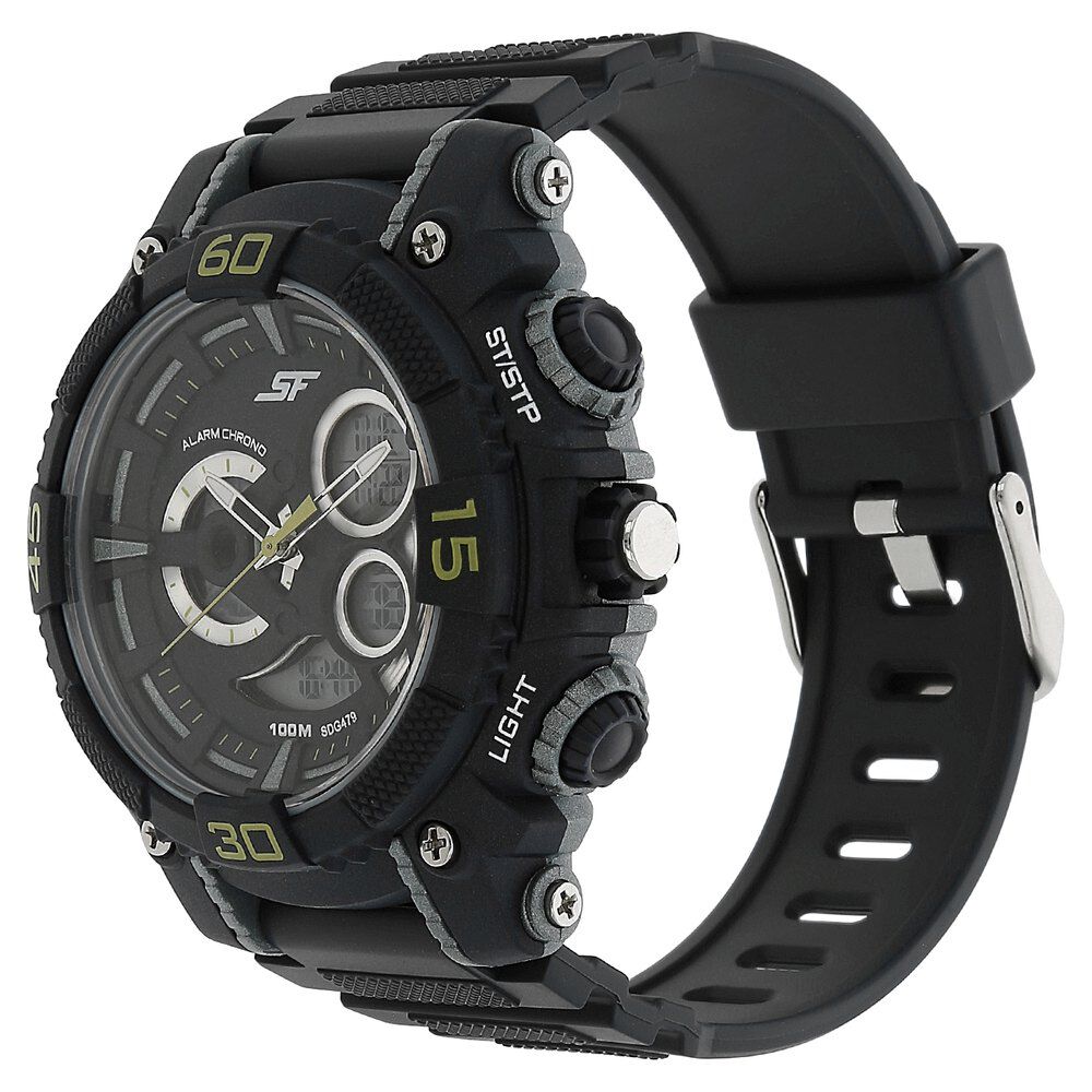 SF Quartz Analog Digital Black Dial Plastic Strap Watch for Men