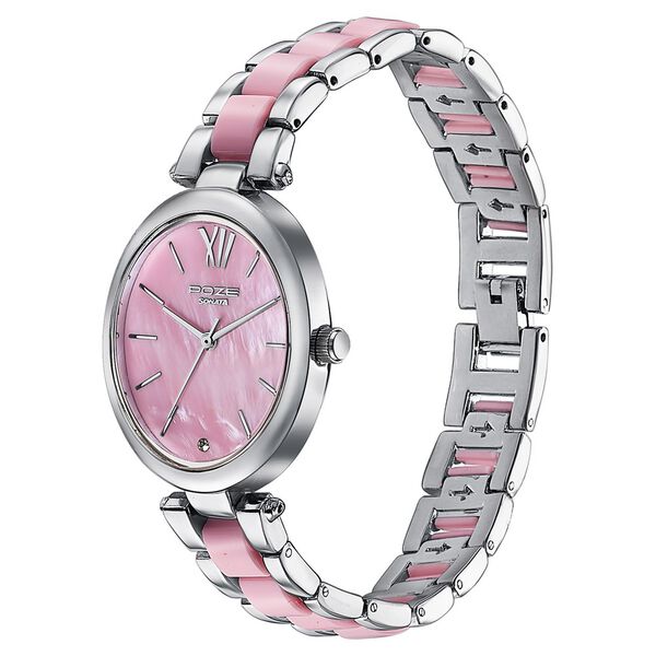 Sonata Poze Quartz Analog Pink Mother Of Pearl Dial Bimetal Strap Watch For Women - image number 4