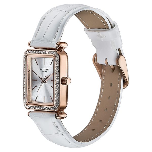 Sonata Poze Quartz Analog White Dial Leather Strap Watch For Women - image number 3