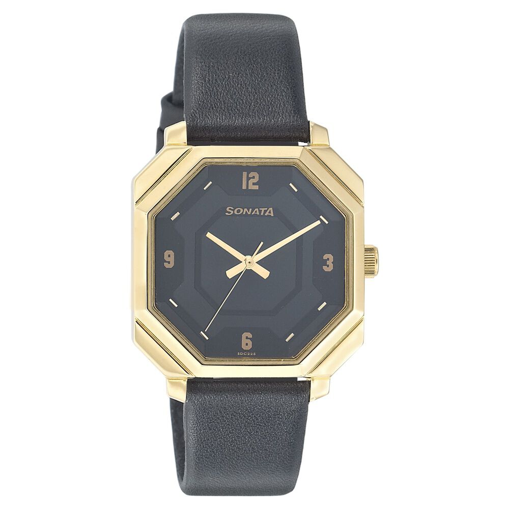Buy Online Sonata Quartz Analog Black Dial Leather Strap Watch for