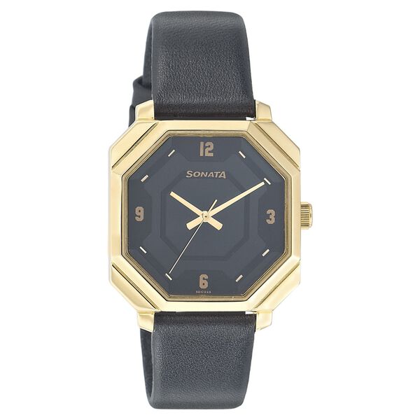 Sonata Quartz Analog Black Dial Leather Strap Watch for Men - image number 0
