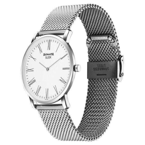 Sonata Sleek Quartz Analog White Dial Silver Stainless Steel Strap Watch For Men - image number 2