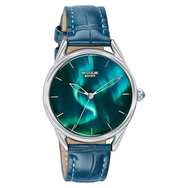 Northern Lights Inspired Poze By Sonata Quartz Analog Blue Dial Blue Leather Strap Watch - image number 2