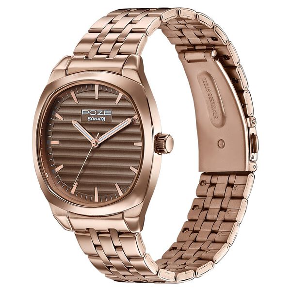 Poze By Sonata Quartz Analog Grey Dial Rose Gold Metal Strap Watch For Men - image number 4