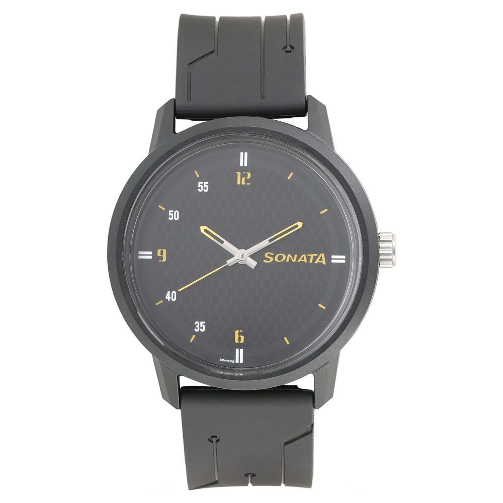 Buy Online Sonata Quartz Analog Black Dial Plastic Strap Watch for Men ns77085pp03w Sonata