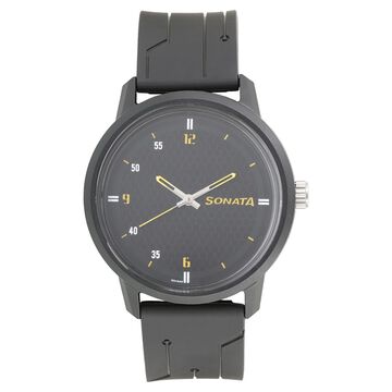 Sonata Quartz Analog Black Dial Plastic Strap Watch for Men