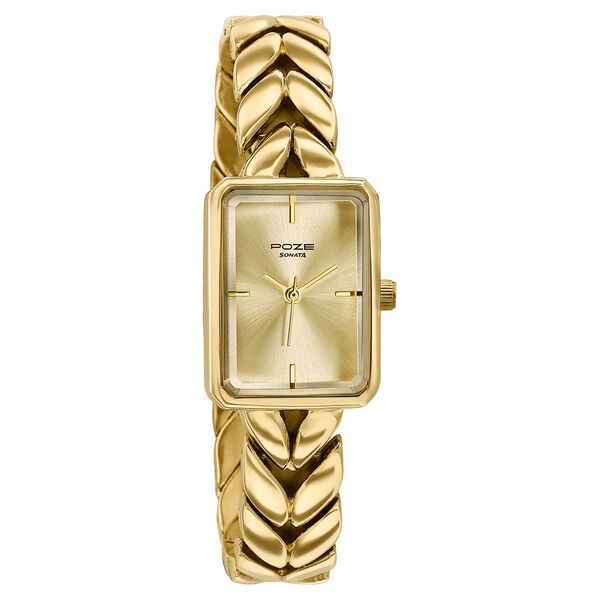 Poze By Sonata Quartz Analog Golden Dial Gold Metal Strap Watch For Women - image number 2