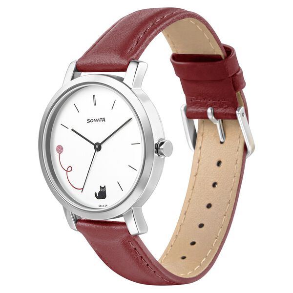 Sonata Play White Dial Women Watch With Leather Strap - image number 1