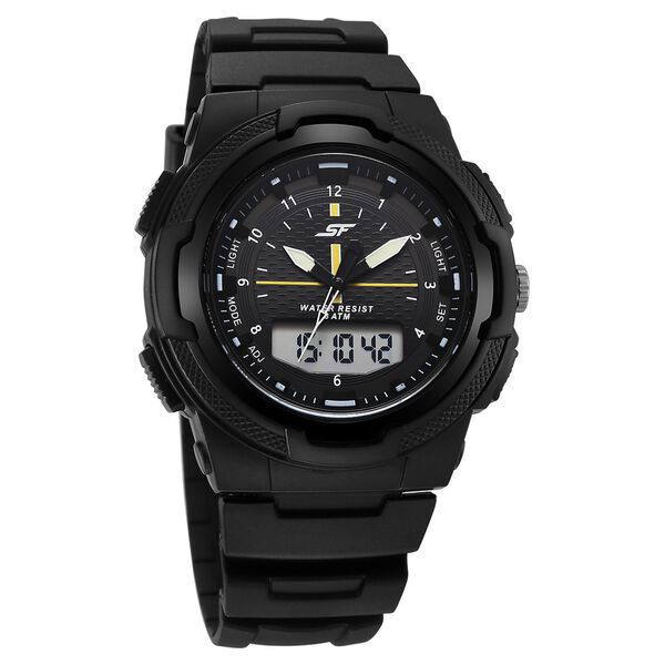 SF Maverick Quartz Digital Ana Digi Black Dial PU Strap Watch For Men - image number 0