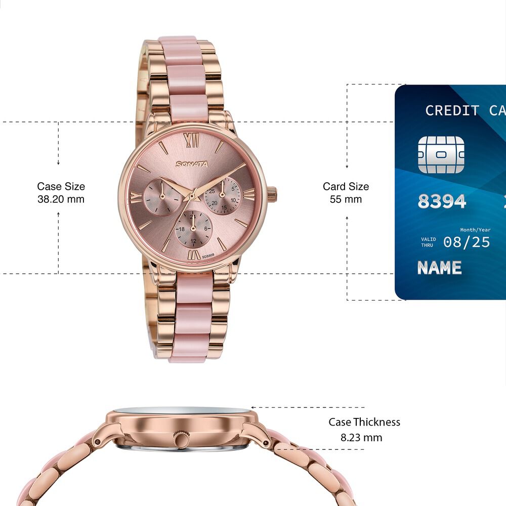 Buy Online Sonata Festive Quartz Multifunction Pink Dial Two Toned