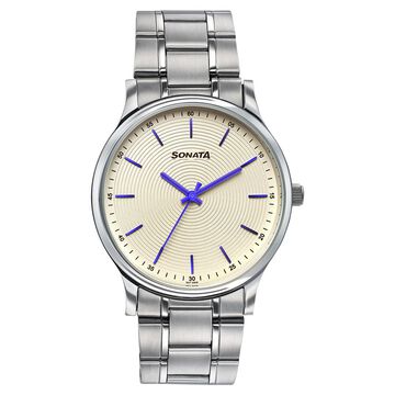 Sonata Aspire Quartz Analog Off-white Dial Silver Stainless Steel Strap Watch For Men